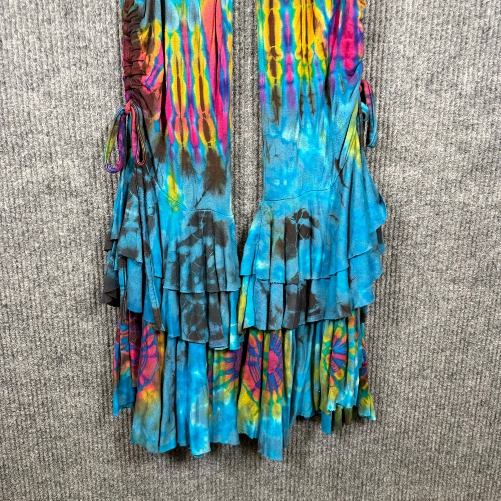 Clearay Tie Dye Ruffle Flare Pants Women L/XL Blue Multi Boho Bell Hippie Retro - Picture 4 of 10